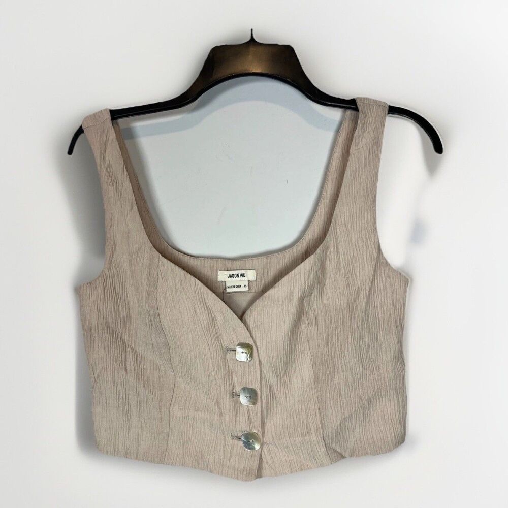 Jason Wu Beige Cropped Tank Vest Mother‎ Of Pearl Square Buttons Medium NWOT